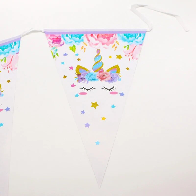1 струни Unicorn Party Triangle Flag Creative Girls Unicorn Pull Flag Color Party Banner Baby Shower Birthday Party Decorations
