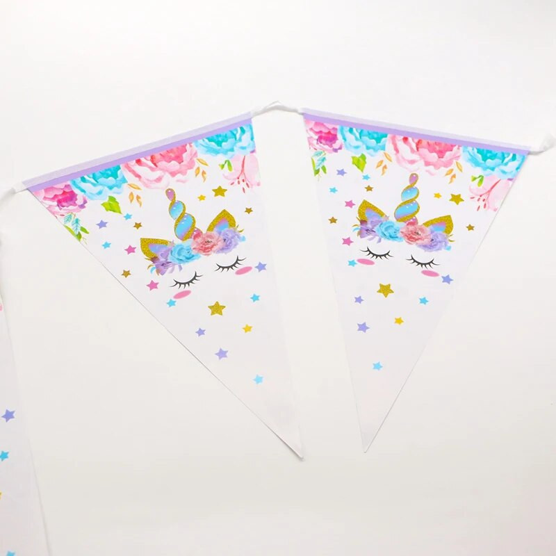 1 струни Unicorn Party Triangle Flag Creative Girls Unicorn Pull Flag Color Party Banner Baby Shower Birthday Party Decorations
