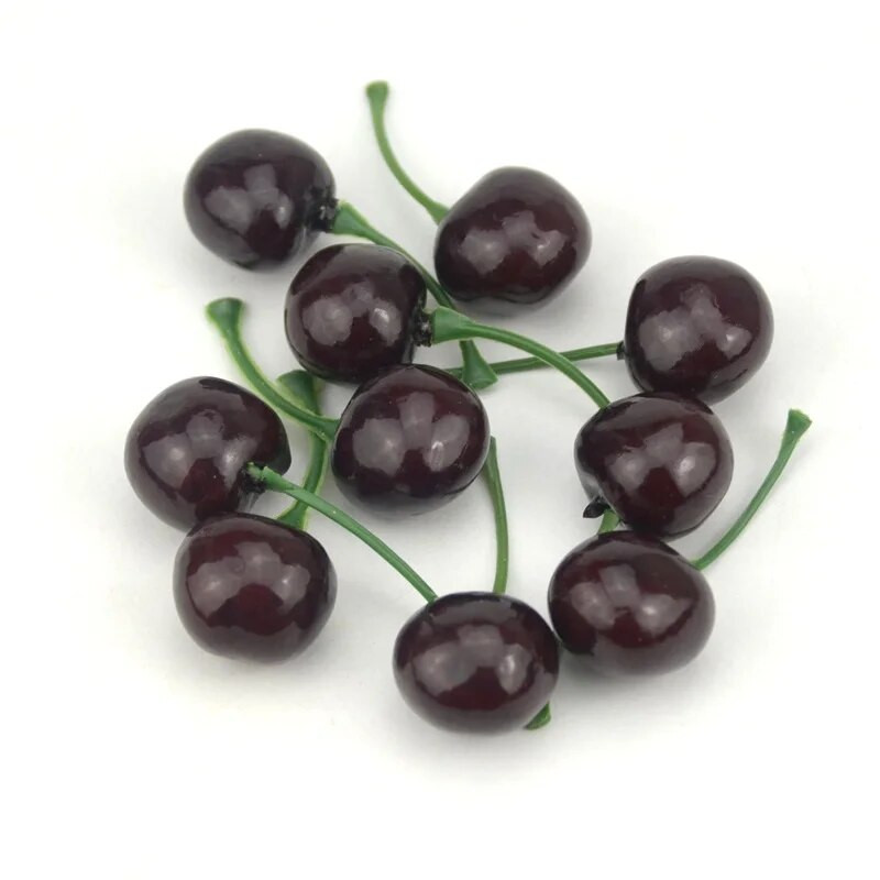 20Pcs Мини симулация Малка черешова пяна Пластмасов фалшив модел на изкуствени плодове Парти Кухня Сватба Коледна елха Декорация