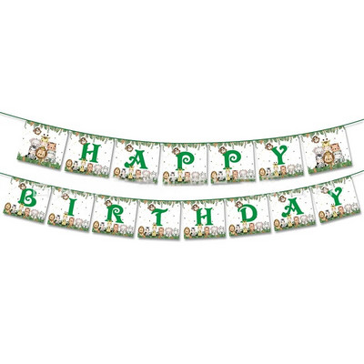 Банер със снимка за рожден ден на животно в джунглата, Деца за една година, 1-ви рожден ден, Гирлянд за снимка на слон Jungle Safari Консумативи за рожден ден Babyshower