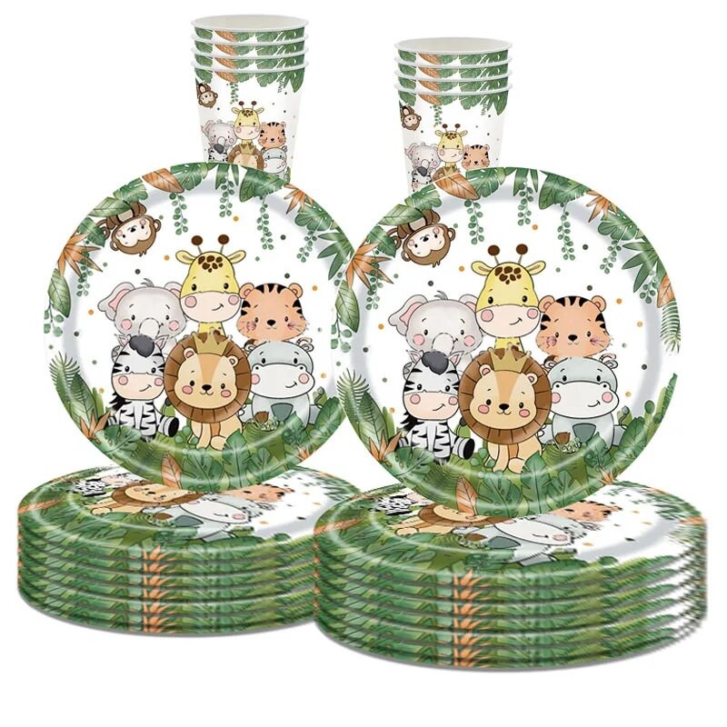 Банер със снимка за рожден ден на животно в джунглата, Деца за една година, 1-ви рожден ден, Гирлянд за снимка на слон Jungle Safari Консумативи за рожден ден Babyshower