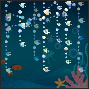 Διακόσμηση με θέμα τον ωκεανό Κρεμαστό πάρτι γενεθλίων γιρλάντα από χαρτί για ψάρια και αστερίες Κρεμαστά χρωματιστά πανό