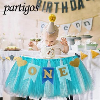 1 σετ Baby First Birthday Μπλε ροζ μη υφαντό πανό καρέκλας Διακόσμηση 1ου πάρτι γενεθλίων Αγόρι κορίτσι I AM ONE Bunting Supplies