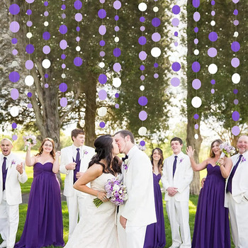 Μωβ Λευκό Διακοσμήσεις Γάμου Γάμου Μωρού Νυφικό Χάρτι Κύκλος Αγάπη Γιρλάντα Λεβάντα Κρεμαστό Χαρτί Πόλκα Leaf Streamer