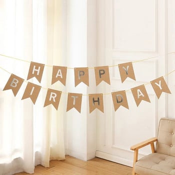 Χαρτί Kraft Happy Birthday Banner Party Bunting Garland Banner Flags Σετ Baby Shower για πρώτη χρονιά Γενέθλια διακόσμηση προμήθειες