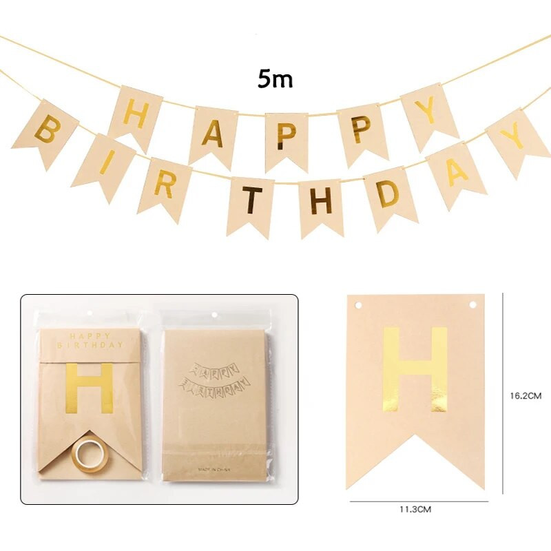Kraftpopierius Su gimtadieniu Reklaminė vakarėlis Girliandos Reklaminė vėliavėlių rinkinys Kūdikių dušas Vienerių metų gimtadienio dekoravimo reikmenys