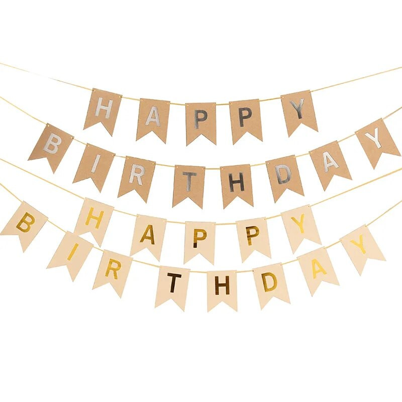 Kraftpopierius Su gimtadieniu Reklaminė vakarėlis Girliandos Reklaminė vėliavėlių rinkinys Kūdikių dušas Vienerių metų gimtadienio dekoravimo reikmenys