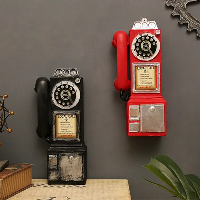 Retro vaigust telefoni seinakinnitus Ornament Klassikaline numbrilauaga taksotelefoni mudel Käsitöö Vintage kodubaari dekoratsioon telefonikabiini helistamine käsitöö