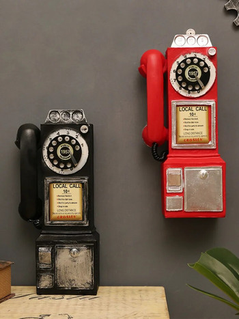 Ретро висулка за стенен телефон Ретро модел на телефон Висящи на стената орнаменти Мебели Занаяти Подарък за бар Декорация на дома Стар телефон
