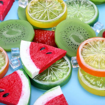 Τεχνητά φρούτα από μαλακό PVC Όμορφες φράουλες με πράσινο λεμόνι Καρπούζι ακτινίδιο Προσομοίωση παγάκια Διακοσμήσεις σπιτιού Στολίδια