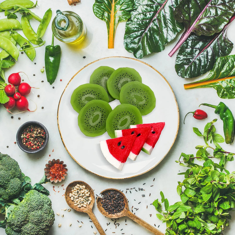 Umelé ovocie z mäkkého PVC, krásny zelený citrón, jahody, melón, kiwi, simulácia ľadových kociek, bytové dekorácie, ozdoby.