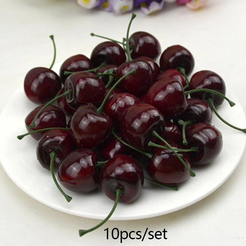 10 vnt netikrų vyšnių imituotų vyšnių dirbtinių vaisių modelio modelio modelio modelio raudonos vyšnios papuošalai, namų dekoravimo fotografijos reikmenys