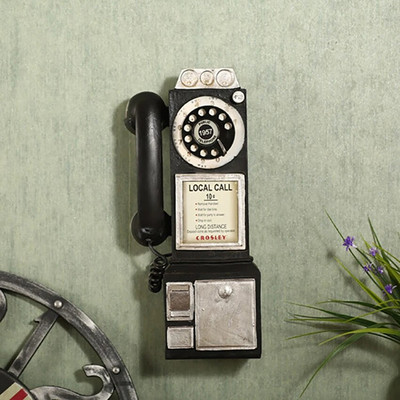 Retro Resin Dial Pay Phone Modelis Vintage Booth Telefonas Figūrėlė Namų dekoravimo Ornamentas Kavinės Baras Amatai Papuošalai telefonas