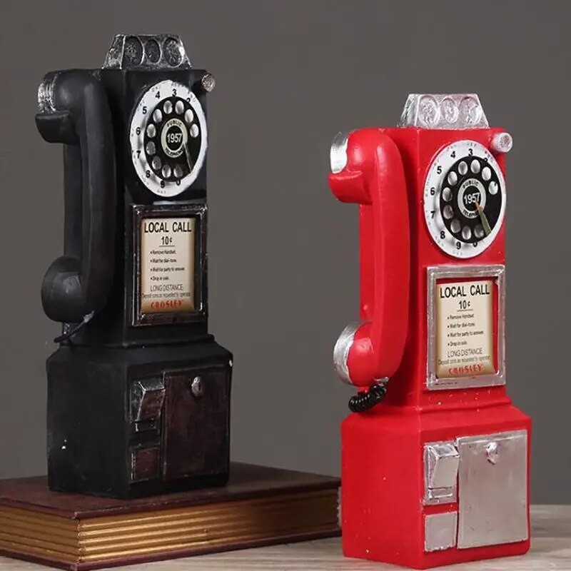 Retro Resin Dial Pay Phone Modelis Vintage Booth Telefonas Figūrėlė Namų dekoravimo Ornamentas Kavinės Baras Amatai Papuošalai telefonas