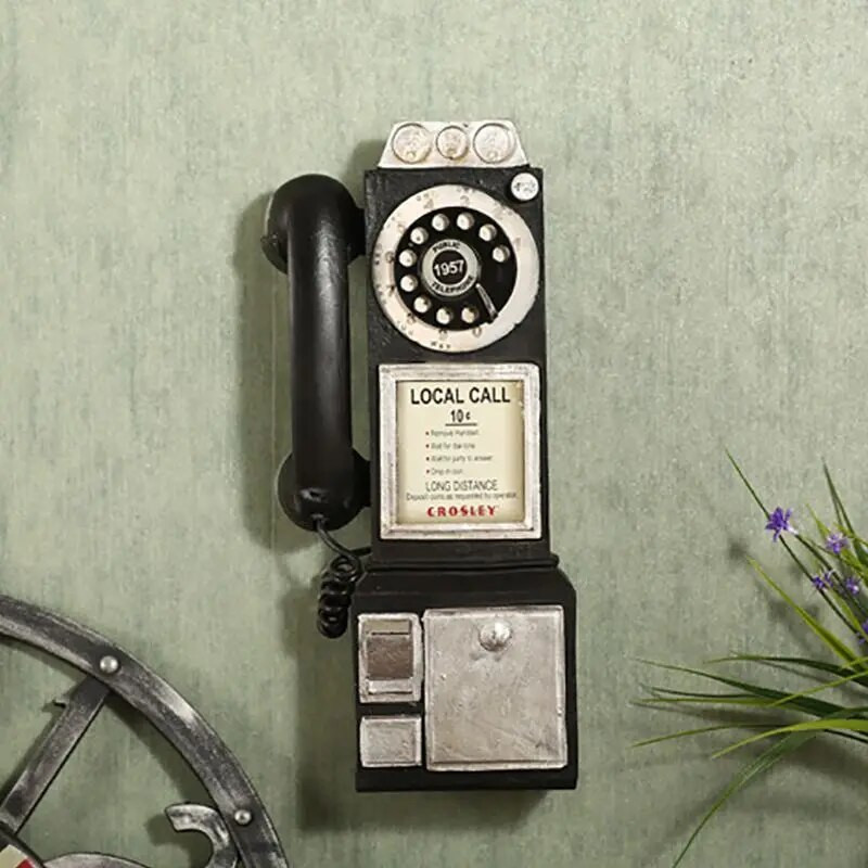 Retro Resin Dial Pay Phone Modelis Vintage Booth Telefonas Figūrėlė Namų dekoravimo Ornamentas Kavinės Baras Amatai Papuošalai telefonas