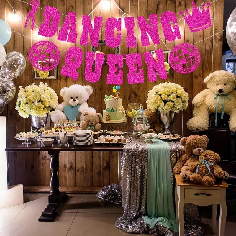 Decoratiuni pentru petrecerea regina dansului cu sclipici roșii Banner pentru minge discoteca regina dansului pentru burlac 17 ani de naștere decorațiuni pentru petrecerea dansului