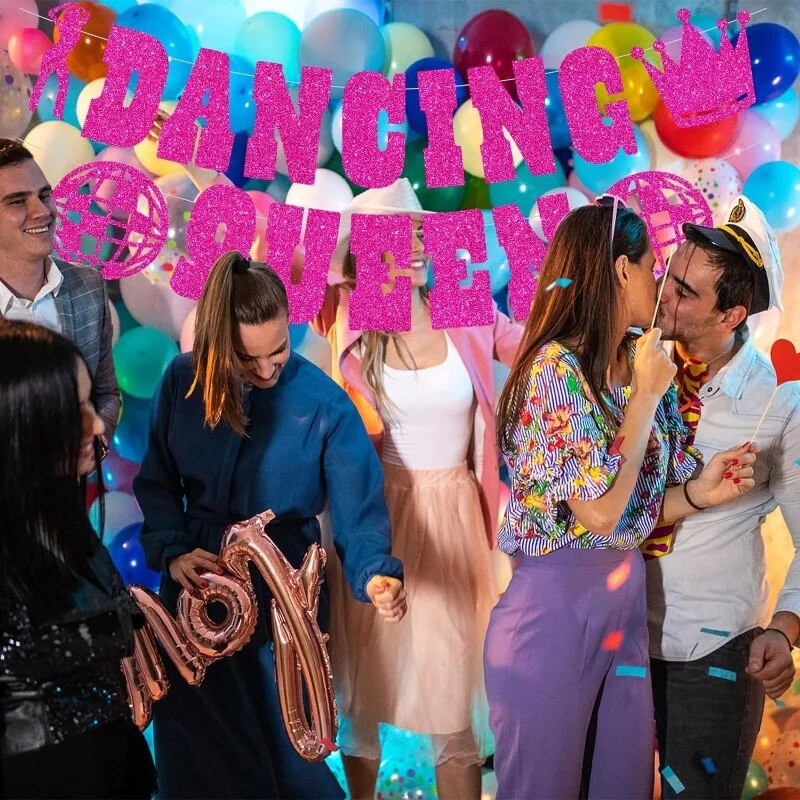 Decoratiuni pentru petrecerea regina dansului cu sclipici roșii Banner pentru minge discoteca regina dansului pentru burlac 17 ani de naștere decorațiuni pentru petrecerea dansului