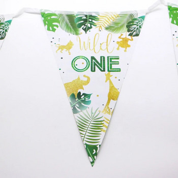 1 Strings Wild One Gold Banner Safari Jungle Triangle Linlap Banner Triangle Flags Kids One 1st Birthday Party Decor Baby Shower