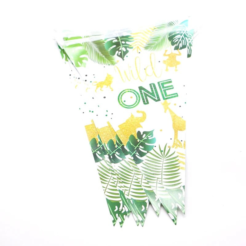 1 strunový banner Wild One Gold Jungle Safari, trojuholníkový banner z juty, trojuholníkové vlajky, detská oslava na 1. narodeniny