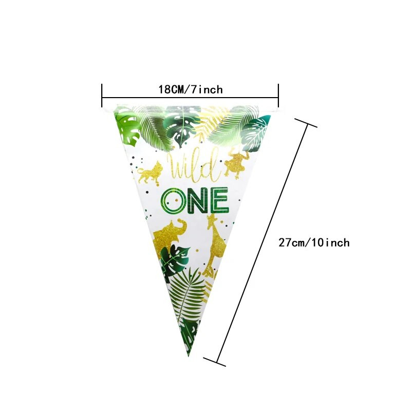 1 strunový banner Wild One Gold Jungle Safari, trojuholníkový banner z juty, trojuholníkové vlajky, detská oslava na 1. narodeniny