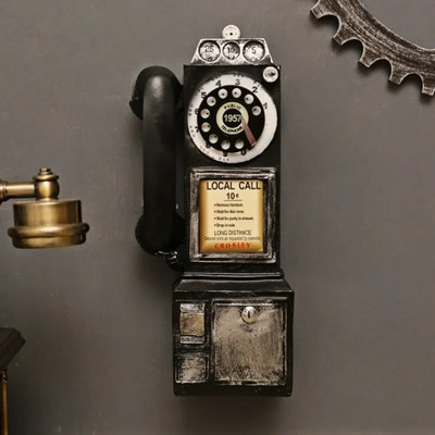 Retro Wall Phone Pendant Vintage Telephone Model Wall Hanging Ornaments Furniture Crafts Gift for Bar Home Decoration Old Phone