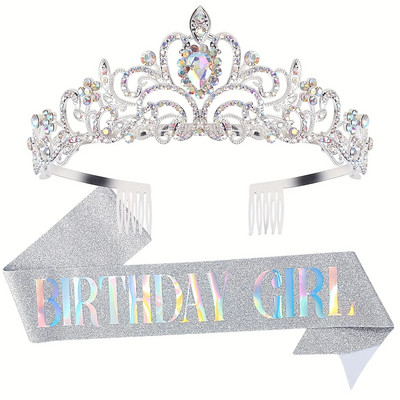 Bling Rhinestone Crystal Crown Tiara Birthday Girl Queen Sash and Crown za žene Birthday Party Decoration Kit