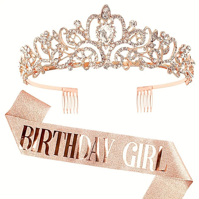 Bling Rhinestone Crystal Crown Tiara Birthday Girl Queen Sash and Crown za žene Birthday Party Decoration Kit