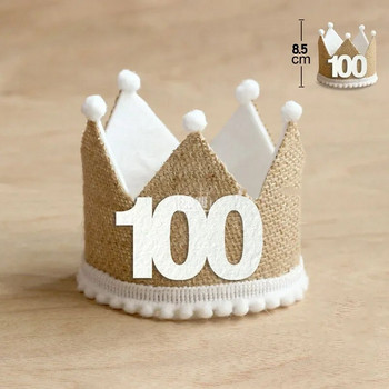 Καπέλο για πάρτι γενεθλίων από λινάτσα με λινάτσα 1/2 1 2 3 4 5 6 7 8 Λινό λινό κοριτσάκι για μωρό 9 ετών 100 Year Adult Anniversary Cap
