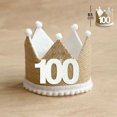Kottkroon beebi sünnipäevamüts 1/2 1 2 3 4 5 6 7 8 9 aastane beebipoisi, tüdruku linane peapael, 100-aastane täiskasvanute juubelimüts