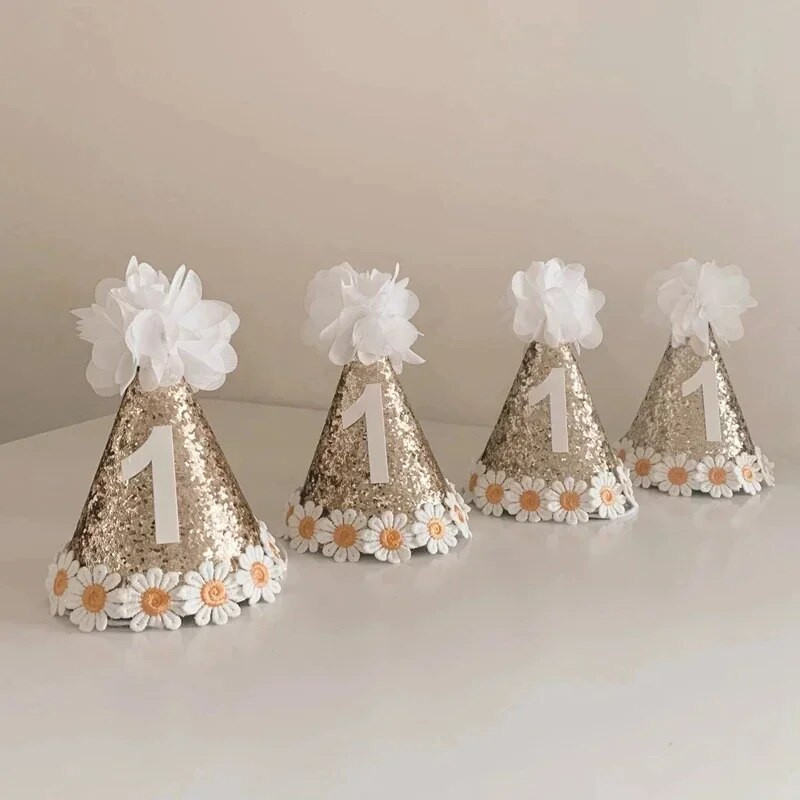Ins Rođendanski šešir Sjajni 1 2 3 Baby Shower Banket Daisy Party Šeširi za dječake Djevojčice Dekoracija dječjeg dana Božićna traka za glavu Pribor