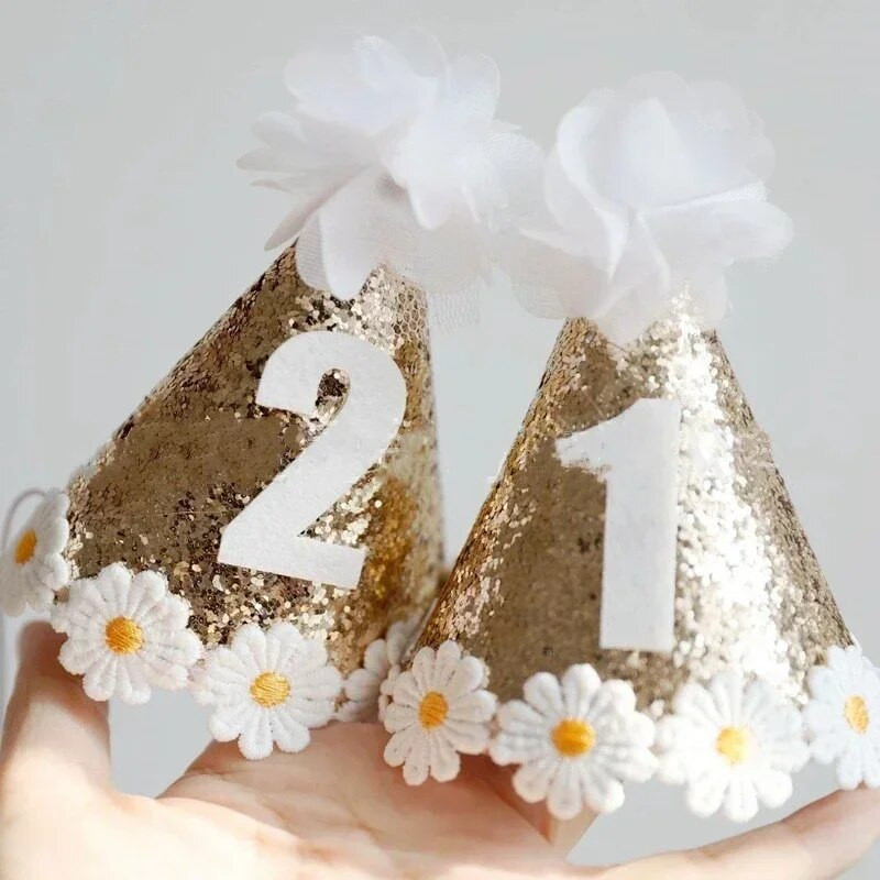 Ins Rođendanski šešir Sjajni 1 2 3 Baby Shower Banket Daisy Party Šeširi za dječake Djevojčice Dekoracija dječjeg dana Božićna traka za glavu Pribor
