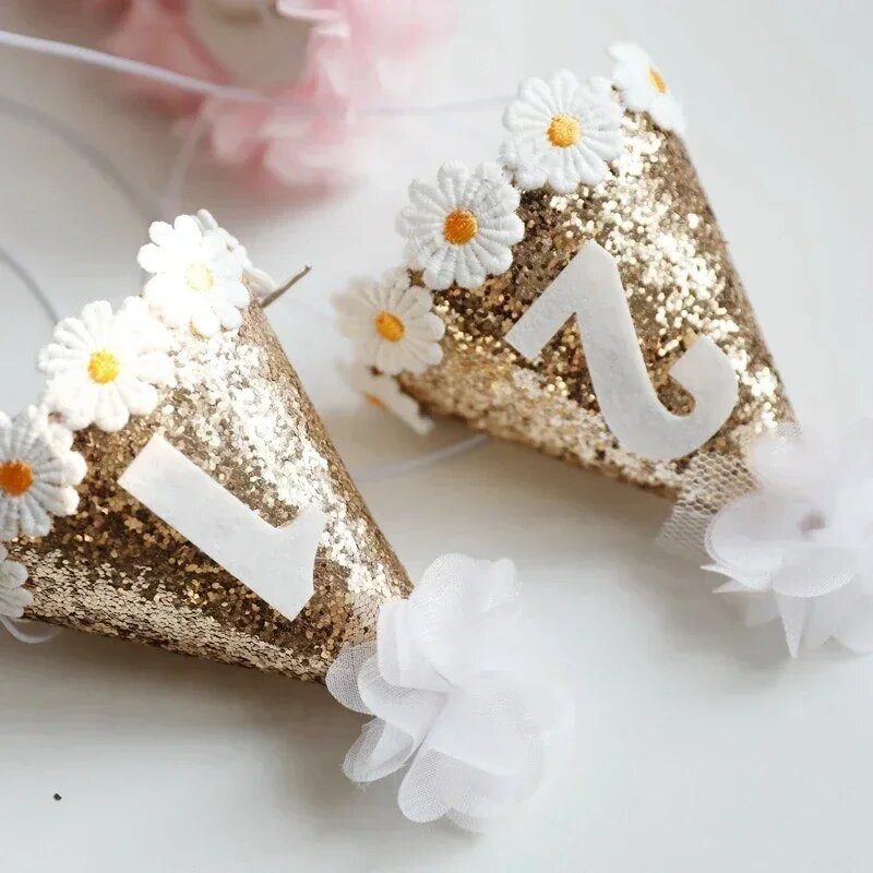 Ins Rođendanski šešir Sjajni 1 2 3 Baby Shower Banket Daisy Party Šeširi za dječake Djevojčice Dekoracija dječjeg dana Božićna traka za glavu Pribor