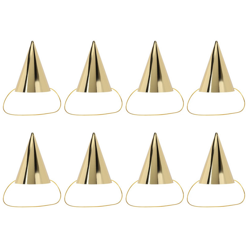 8 db Baby Bonnet Arany Party Kalap Születésnapi Kúpos Kalapok Gyermeksapkák Kitámasztó gyerekeknek
