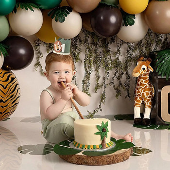 1PC 1st Kids Avocado Green Lion Birthday Crown First Baby Party White Non Woven Safari Animal Crown One Headwear Decorations