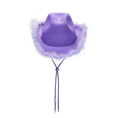 Pălărie de cowboy de petrecere pentru femei Pălărie de cowboy cu boa roz cu pene cu boruri pufoase din pene, mărime adult, pălărie de cowboy, costum de joacă