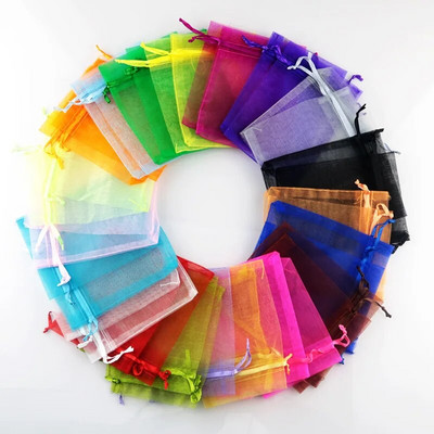 Noi 10 buc (8 dimensiuni) Genți de organza Pungi pentru petrecere de nuntă Geantă de cadou frumos 21 de culori Selecție de bijuterii Ambalaj de tifon transparent