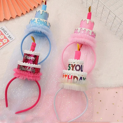 Γάζα Birthday Hat Hairband Girl Lovely Sequin Letter Happy Birthday Headwear Little Princess Happy Birthday Party Headband Favo