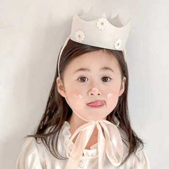 White Crown Daisy Birthday Party Шапка Филцов плат Консумативи за декорация на рожден ден 1-годишно бебе Подарък Photobooth Подпори