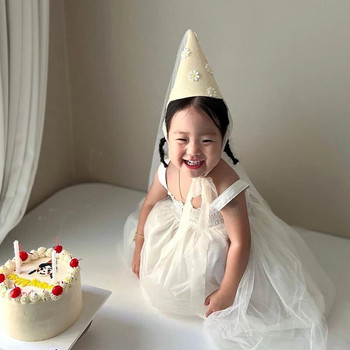 White Crown Daisy Birthday Party Шапка Филцов плат Консумативи за декорация на рожден ден 1-годишно бебе Подарък Photobooth Подпори