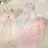 1tk Princess veil Crown juuksepael sünnipäevapeo tüdruku peapael armas kolmemõõtmeline kroonmarli juukseaksessuaarid.