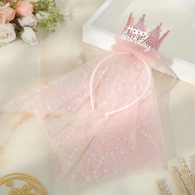 1 kom Princess veo Traka za kosu s krunom za rođendansku zabavu slatka traka za kosu s gazom s krunom u trodimenzionalnom obliku.