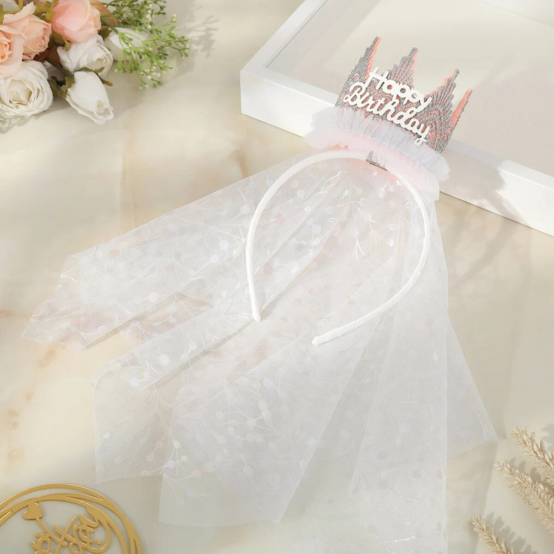 1 kom Princess veo Traka za kosu s krunom za rođendansku zabavu slatka traka za kosu s gazom s krunom u trodimenzionalnom obliku.