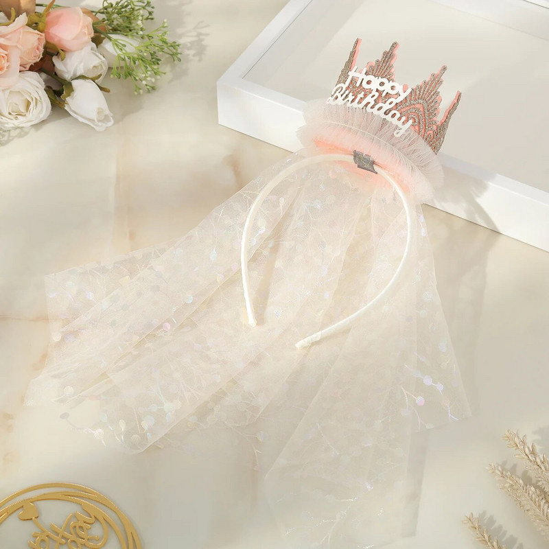 1 kom Princess veo Traka za kosu s krunom za rođendansku zabavu slatka traka za kosu s gazom s krunom u trodimenzionalnom obliku.