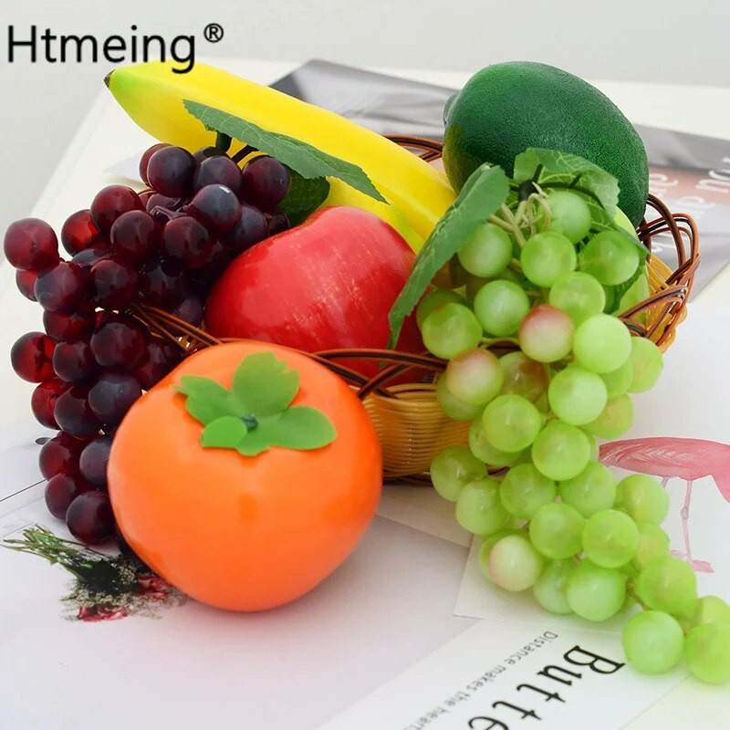 Mākslīgo augļu dekors mājas interjeram Dekoratīvie augļu plastmasas Ābolu citronu persiku apelsīnu fotogrāfijas rekvizīti DIY aksesuāri