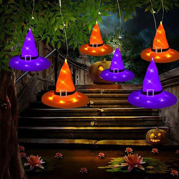 Светеща декорация за Хелоуин Шапка на вещица LED светлини Хелоуин за детски парти Декор Консумативи Външно дърво Висящо украшение Направи си сам