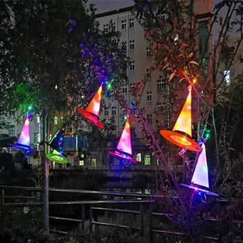 Светеща декорация за Хелоуин Шапка на вещица LED светлини Хелоуин за детски парти Декор Консумативи Външно дърво Висящо украшение Направи си сам