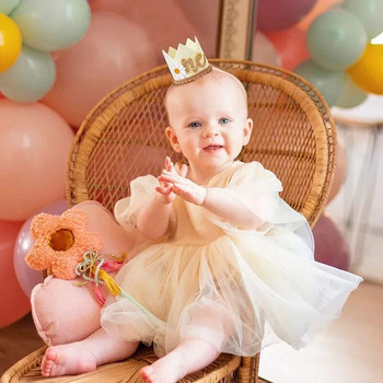 Шапка с корона за 1-ви рожден ден, момче, момиче, лента за глава, шапки с номера, детски рожден ден, бебешки душ, парти декорации, юбилейни декорации, шапки
