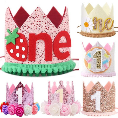 1st Birthday Crown Hat Baby Boy Girl Headband Αριθμός Καπέλα Παιδικά Γενέθλια Baby Shower Διακοσμήσεις για πάρτι Επετειακό ντεκόρ Καπέλα