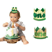 Wild One 1st Happy Birthday pălărie Bandă pentru cap Frunze de palmier verde o Bentita de păr Coroană pentru petrecere de 1 an Decor petrecere de aniversare