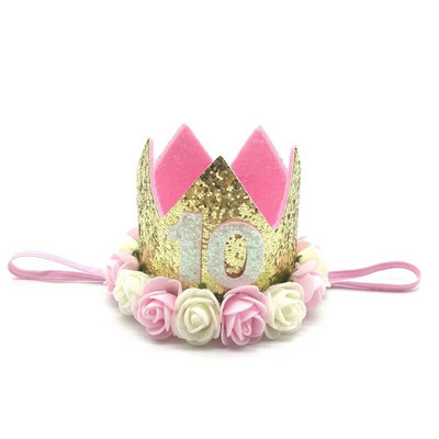 Chicinlife Bebeluş Fata Băiat Unu 1 2 3 4 5 6 7 8 9 Ani Pălărie pentru Aniversare Coroană Bentite Decorare pentru petrecere de aniversare Decorativ pentru păr
